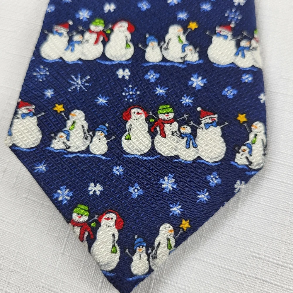 Talbots Kids Snowman NECKTIE TIE Boys Silk Blue White Christmas Holiday Winter